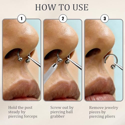 Piercing Taper Ball Grabber Tool Stainless Steel Nose Ear Piercing Kits | Nose Septum Eyebow Helix Conch Tragus Daith Piercing Jewelry Changing Tool,14G 16G 18G 20G Flat Back Earrings Applicator Tool - style: Piercing Taper(14G 16G 18G 20G)+Ball Grabber T