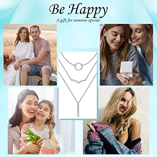 925 Sterling Silver Multilayer Layered Triple Long Chain Necklace for Women - style: 3 Multilayer Layered