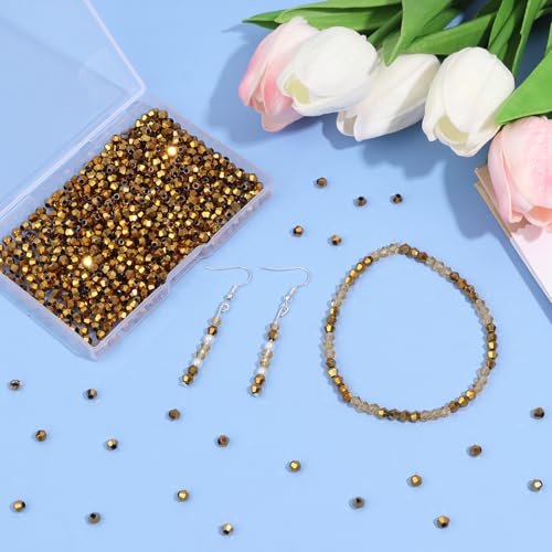1000Pcs 4mm Faceted Crystal Glass Bicone Beads Loose Bead for DIY Bracelet Necklace Earring Keychain Jewelry Making,Gold - color: Gold