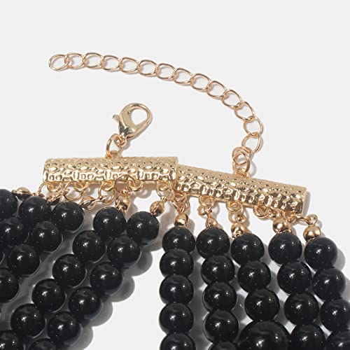 KOSMOS-LI Fashion Simulate Pearl Choker Necklace With Earrings Set - color: Black