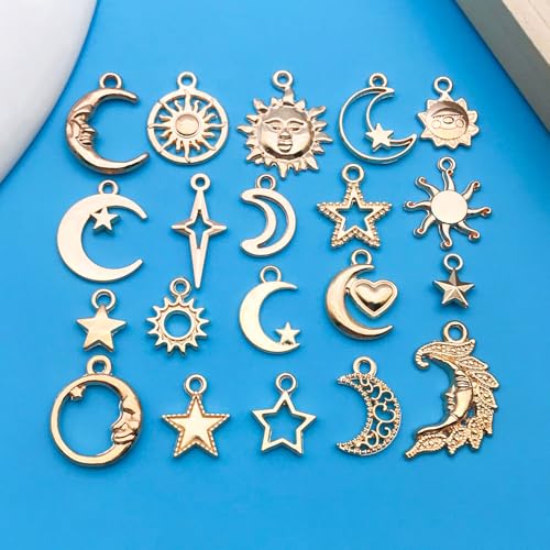 Youdiyla 100pcs Alloy KC Gold Star Moon Sun Series Pendant Jewelry Making DIY Keychain Earrings Pendant Various Design Charms for Jewelry Making Bracelets Necklace (SN836) - color: SN836