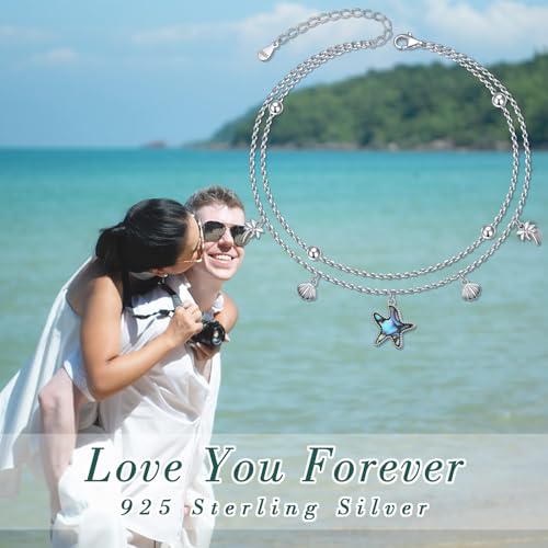Anklets for Women 925 Sterling Silver Adjustable | Rose Sunflower Dragonfly Infinity Heart Starfish Shell Cherry Summer Beach Ankle Bracelet Waterproof Foot Chain Jewelry