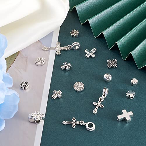Craftdady 70pcs Tibetan Silver Crucifix Cross Beads Metal Cross Spacer Charms for Jewelry Crafts Making Hole: 1-2mm - color: 14 Style, 70pcs, Antique Silver