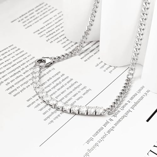 Luxval Tennis Necklace 14K Gold Plated Rhinestone Butterfly Choker Necklaces for women Dainty Zirconia Cut Faux Diamond chain 3mm - color: Silver-Cuban tennis