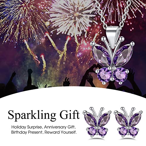 Bestyle Gold Butterfly Earrings for Women, Dainty Cute Birthstone Studs Hypoallergenic Jewelry, Great Birthday Gift - style: 02.February (Amethyst)-STUD