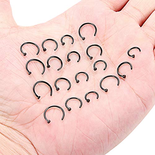 6-18pcs 18 Gauge Stainless Steel Body Jewelry Piercing Earrings Lip Nose Hoop Ring Unisex 6mm 8mm 10mm - color: 18PCS - Black