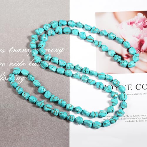 Aobei Pearl 8mm Round Natural Amazonite/Irregular Turquoise Long Beaded Necklace Wrap Bracelet Handmade Gemstone Jewelry for Women Men - style: Irregular Turquoise-47"