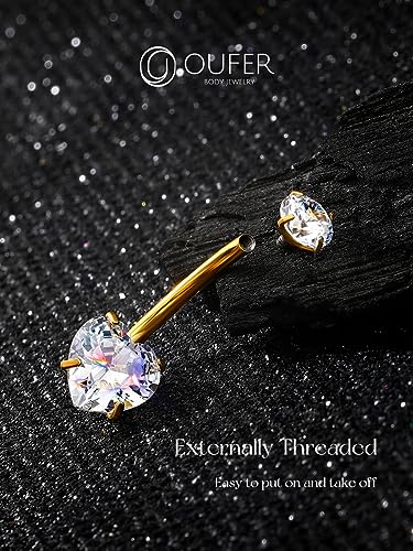 OUFER Titanium Belly Button Rings, Gold Belly Button Piercing, Heart Internal Thread Navel Piercing Jewelry, Long Belly Rings for Women - color: Black