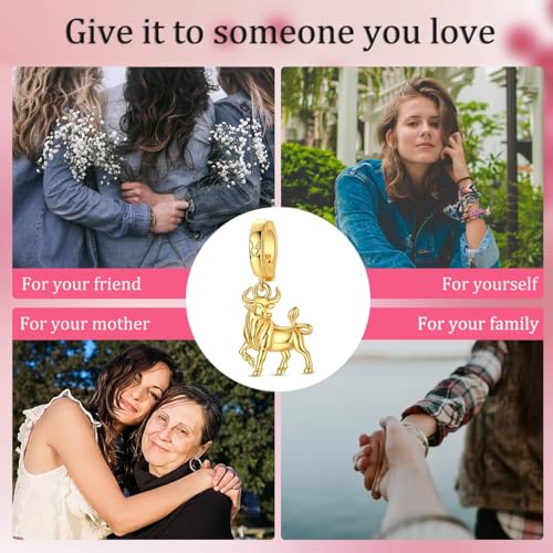 LAZA 925 Silver Charms for Bracelets and Necklaces Gold charms for Women | Summer Travel Party Lucky Zodiac Charms Clearance Pendant Beads Christmas Birthday Graduation Gift Jewelry for Women - color: Taurus