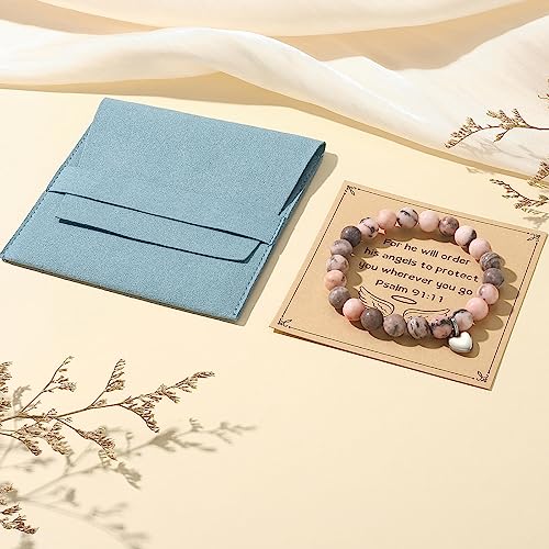 MIXJOY Inspirational Gifts for Women, Heart Charm Pink Elastic Beads Bracelet, Positive Affirmations Get Well Soon Gifts - style: steel heart will order Psalm pink
