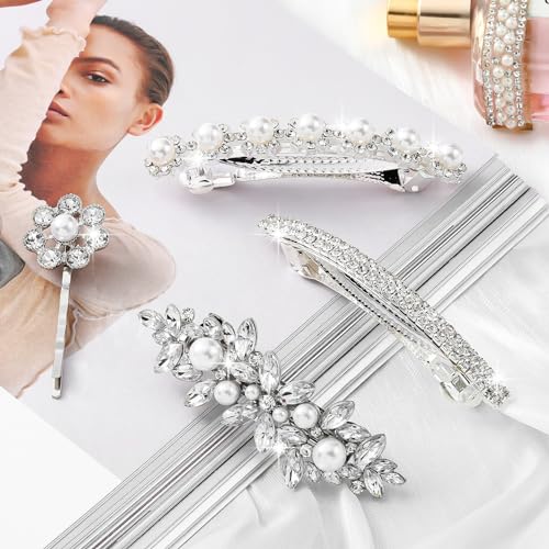 Janinka Rhinestone Hair Accessories for Wedding: Bridal Hair Pins, Crystal Bobby Pins, Silver Hairpin Barrettes, and Elegant Leaf Flower Accents for Women and Girls - color: Flower Style