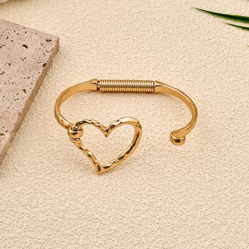 Chunky Heart Bracelet for Women Gold Silver Heart Cuff Bracelet Open Statement Love Bangle Minimalist Jewelry - color: Gold Heart