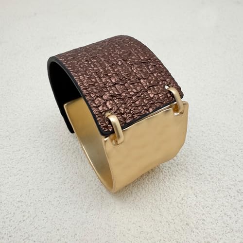 Leather Bracelet for Women Black Leather Golden Bracelet Bangle Chunky Leather Wrap Bracelet for Women Statement Jewelry Gift - style: Leather Bracelet