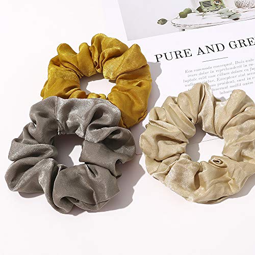 Silk Satin Scrunchies Women Hair Ties - Ivyu Big Scrunchy Ponytail Holder No Crease Hair Bands Soft Elastic No Hurt Your Hair for Vsco Girl Women Beige Gray Dard Yellow Light Yellow - color: Beige Gray Dard Yellow Light Yellow