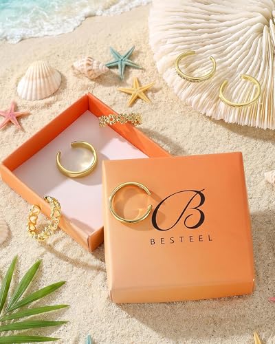 Besteel 6 PCS Toe Rings for Women - 14K Gold Filled Non Tarnish Waterproof | Adjustable Silver Toe Ring Simple Open Band Hug CZ Chunky Flower Toe Rings Set Trendy Summer Beach Foot Jewelry for Women - style: Gold: heart&flower toe ring