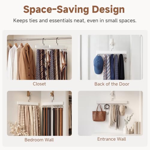 StorageWorks Tie Hanger with 20 Swivel Hooks, 2 Pack Wooden Hanger, White | Sturdy White Tie Wooden Hanger with 180° Swivel Hooks, Space Saver Rack for Ties, Belts, Scarves in Closet - color: White