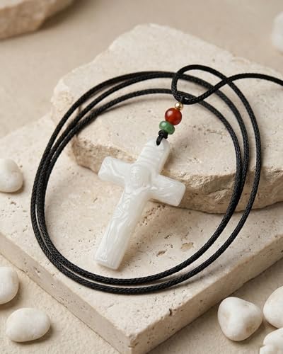 Natural Jade Cross Necklace for Men/Women Green Stone Healing Cross Pendant Necklace Christian Religious Spirit Jewelry Gift - color: B