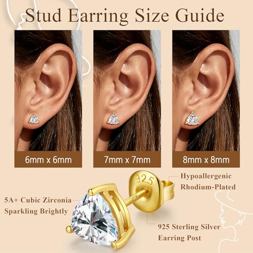 Brilliant Heart-cut/Oval-cut/Trillion-cut/Cushion-cut/Emerald-cut/Marquise-cut Stud, 925 Sterling Silver Cubic Zirconia Stud Earrings for Women Men - style: L-Triangle cut-Yellow