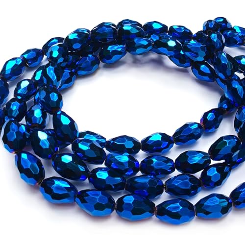 8x12mm Teardrop Glass Beads for Jewelry Making, Vertical Hole Faceted Crystal Prism Beads for Pendants Bracelet Necklace Earring, Plated Blue 100pcs - color: Plated Blue