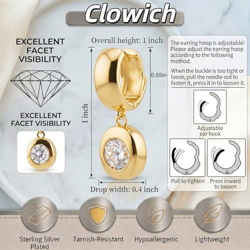 Dangle Flower Gold Earrings for Women, Trendy Statement Hoop Earrings, Gold Floral Drop Earrings Jewelry for Gifts - color: Circular 14K gold CZ