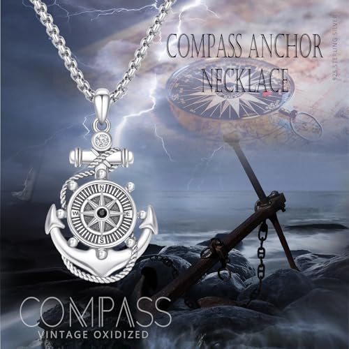 Sterling Silver Graduation Compass Anchor Necklace with Jewelry Box | Nautica,l Hope, Dream,Inspirational,Good Luck,Travel,Journey,Safety,Daily,Birthday, Graduation,Hypoallergenic - style: 02-Compass Anchor)