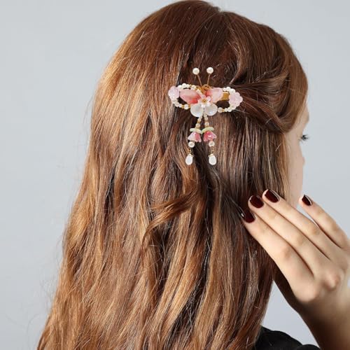 A Pair Wedding Hair Clips, Handmade Floral Design Crystal Hair Clips Pearl Barrettes, Rhinestones Flower Clips Pearl Headpieces Hair Pins Hair Accessories for Women Girls (Red&White) - color: Red&White
