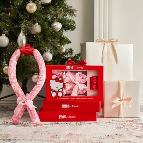Hello Kitty x Kitsch Satin Flexi Rods, Heatless Curling Rod - 4pc Set | Flexi Rod for Heatless Curl Overnight for Women, Comfortable Hair Curlers to Sleep In for Frizz-Free, No Heat Damage Styling