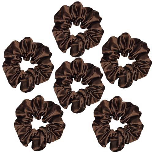 Sufermoe 6 Pcs Satin Silk Hair Scrunchies, 4.5 Inch, Dark Brown, Hair Accessories for Women and Girls - color: Dark Brown