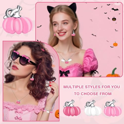 60Pcs Fall Charms, Pink White Pumpkin Charms for Jewelry Making | Alloy Enamel, Thanksgiving DIY Crafts and Gifts, Autumn Earring Necklace Bracelet Making, Harvest Celebration Party Supplies - style: Pink Pumpkin Style
