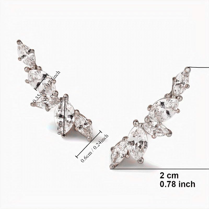 1 Pair Marquise Zirconia Ear Climber Stud Earrings for Women Daily Casual Clip Earrings Jewelry - color: Silver