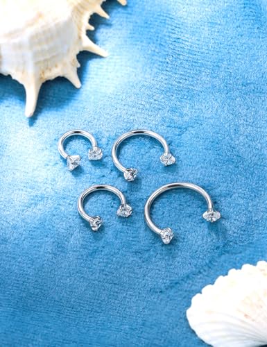 Horseshoe Nose Ring Surgical Steel Double Stud Nose Ring 16g Lip Rings Cubic Zirconia Daith Piercing Jewelry for Women Inner Diameter 6/8/10/12mm - color: 16g,inner DIA.6/8/10/12mm