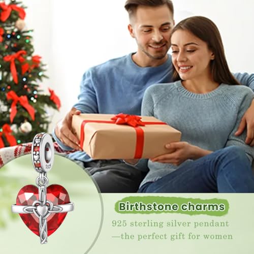 Birthstone Charm, 925 Sterling Silve Heart Dangle Charms for Pandora Bracelets, Ladies Birthday Gift - style: A-January