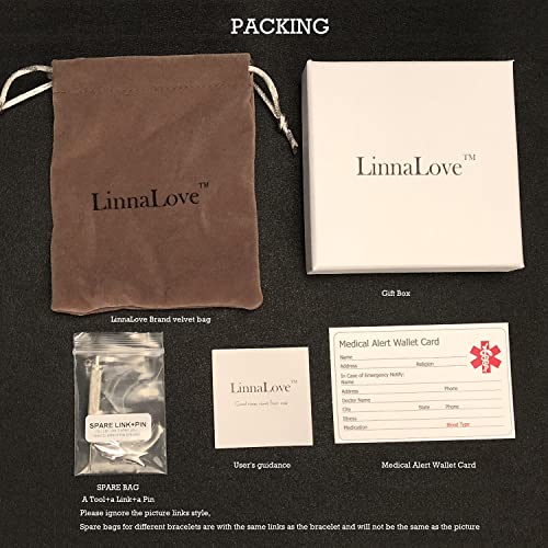 LinnaLove Fashion Shiny medical alert bracelet with Free Engraving Stainless steel Medical id bracelet for Women - color: Crystal heart-Gold