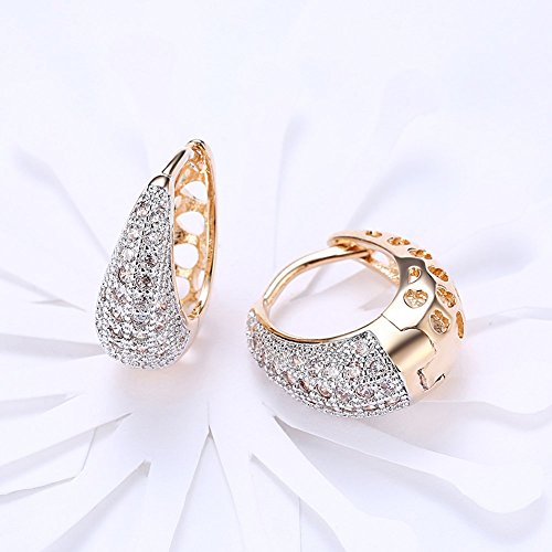 14K Rose Gold Plated Three Row Cubic Zirconia Small Huggie Hoop Earrings Fashion Jewelry for Men Women - color: 14K gold