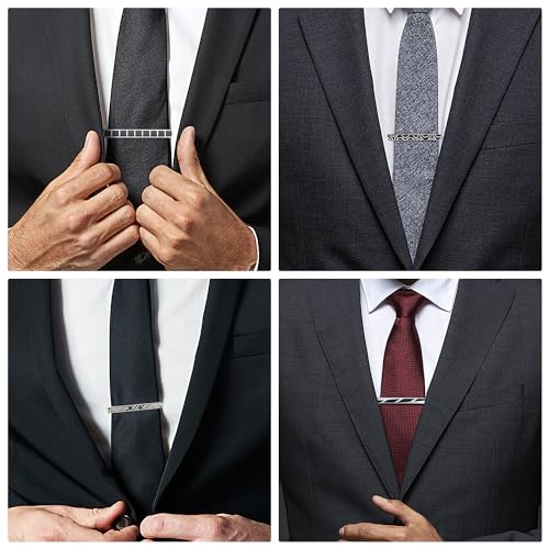 wynameleri Tie Pins for Men Silver Black 3 Pcs 10 PCS Short Tie Clip Set 2.3, 2.4 Inch Business Shirt Necktie Pinch for Men - color: T0310020