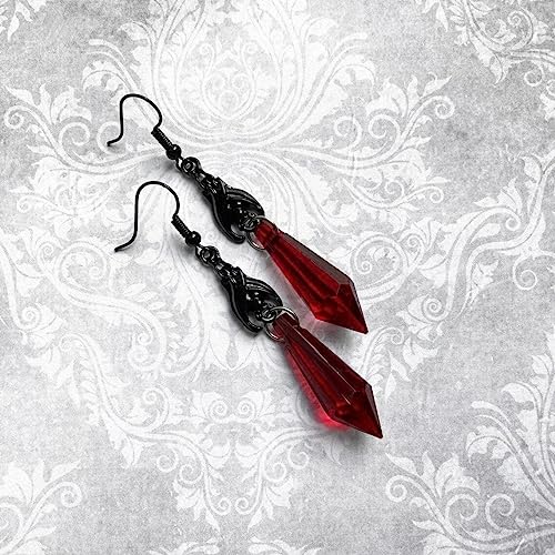 ONLYJUMP Gothic Vampire Bat Earrings Necklace Set for Women Vintage Goth Dark Bat Earrings Blood Pendant Necklaces Mystic Witch Halloween Costume Jewelry Gifts - style: Red