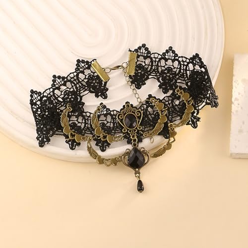 Gothic Victorian Style Vampire Choker Necklace for Women Black Crystal Tassel Lace Collar Necklace Halloween Punk Black Sexy Lace Necklace Halloween Cavewoman Costume - style: Water Drop Pendant