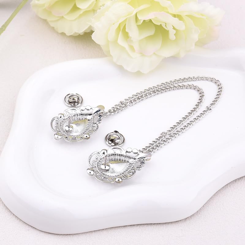 Teardrop Rhinestone Brooch Mens Lapel Pins for Shirt Collar Hanging Chain Brooch Suit Pin Crystal Rhinestone Lapel Pins for Men - color: Purple-J