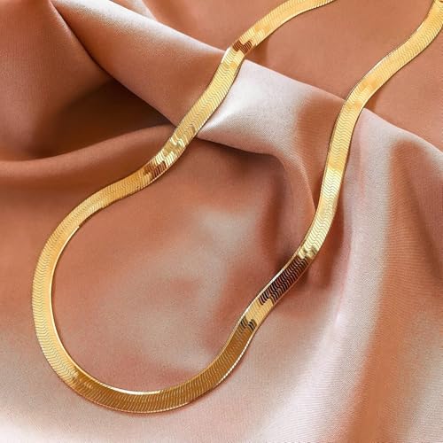 NECOCY 14K Gold Plated Necklaces for Women, Dainty Gold Herringbone Choker Necklace Thin Layered Snake Chain Jewelry for Gifts - color: 5MM 18"-GD Herringbone Necklace