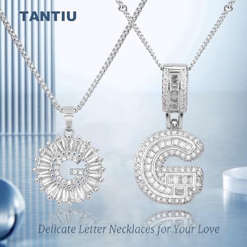 14K Gold Plated Alphabet Necklace Cubic Zirconia Letter Pendant, Personalized Name Jewelry Gift for Women, Customizable A-Z, Birthday/Mothers Day Gifts for Womens - color: White Gold, style: Style-G