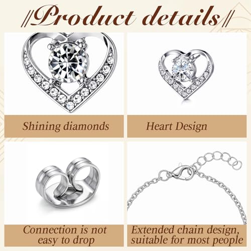 3 Pcs Heart Bow Snow Jewelry Set | Heart Necklace with Bracelet Earring, Snow Jewelry Set for Women, Bow Charms Toggle Gifts - color: Silver, style: Heart Diamond