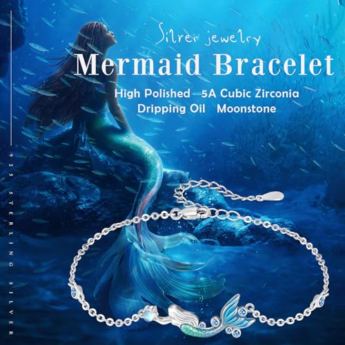 925 Sterling Silver Bohemia Hawaiian Beach Mermaid Floral Bracelet Birthday Graduation Gifts for Women with Gifts Box - style: 11A-Mermaid