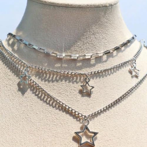 Gothic Necklaces for Women Cross Heart Pendant Layered Necklace Statement Jewelry Dark Romantic Gift for Halloween Parties - color: C4:star necklace