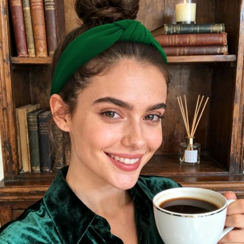 YISSION Green Knotted Headband Wide Headbands for Women Non Slip Head Band Fashion Top Knot Hairband Hair Accessories for Women Girls - color: Green
