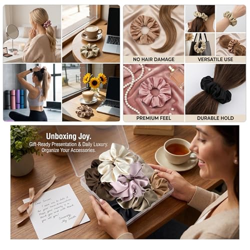 7 Pcs Satin Scrunchies Soft Hair Ties Fashion Hair Bands Elastic Bracelets Ponytail Holders Hair Accessories for Women Girls (4.7 Inch, Neutral Color)