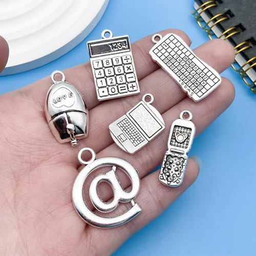36pcs Alloy Ancient Silvery Teacher's Day Graduation Season Series Mouse Keyboard Computer Technology Series Set Pendant Jewelry Making DIY Keychain Earrings Pendant Various Design Charms for Jewelry Making Bracelets Necklace (SN1058) - color: SN1058
