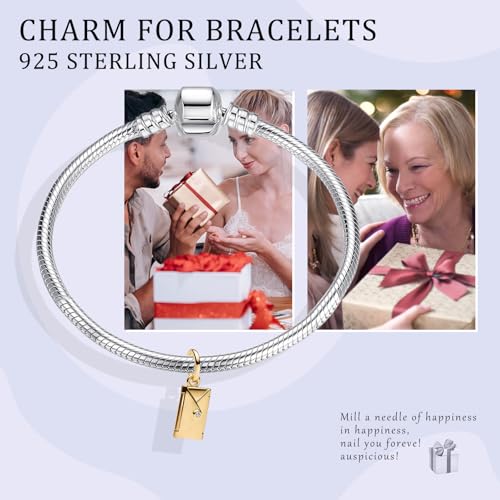14K Gold Plated Silver Charms for Pandora, Women Heart Family Love Pet Animal Bead Dangle for Bracelets Necklace Jewelry Gift - color: B-Gold-envelope pendant