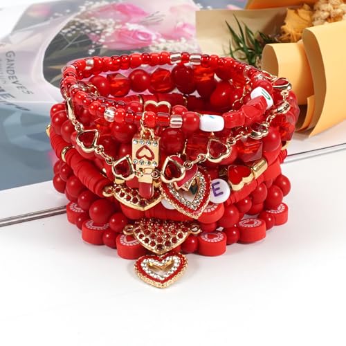 Twinfree Bohemia Beaded Bracelet for Women, Polymer Clay Stretch Bracelets - color: color 53