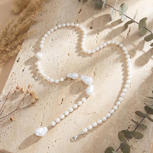 Back Body Chain for Women Boho Pearl Cross Flower Back Drop Necklace Adjustable Y-Shaped Lariat Back Jewelry - color: white