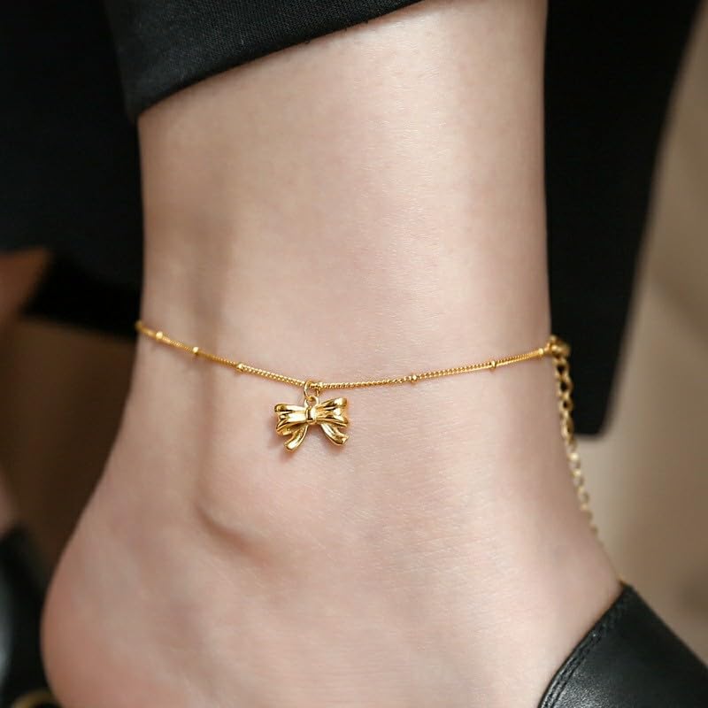 MODRSA Toe Rings for Women Toe Rings and Anklets for Women Toe Ring Adjustable Toe Rings Silver Rose Gold - color: F4-Anklet - bow gold